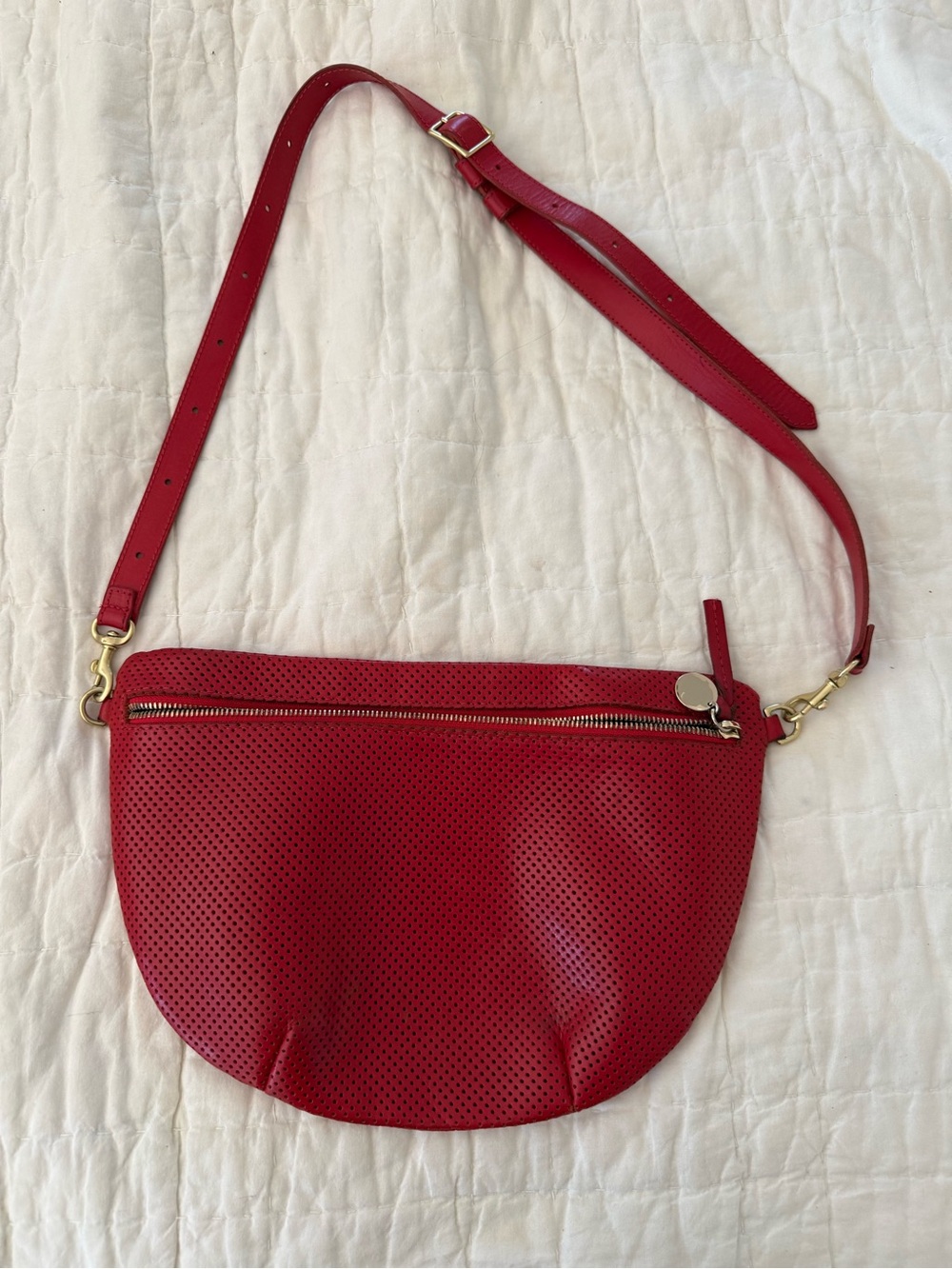 Clare V Grande Fanny - Red Perforated Leather Crossbody Bag - Women